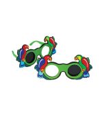 zwei Okkluderbrillen mit je einem schwarzen Glas und je einem Papagei über jedem Brillenglas