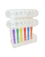 6 Abgleichflipper in verschiedenen Stärken mit bunten Griffen in einem transparenten Acryl-Aufbewahrungsständer